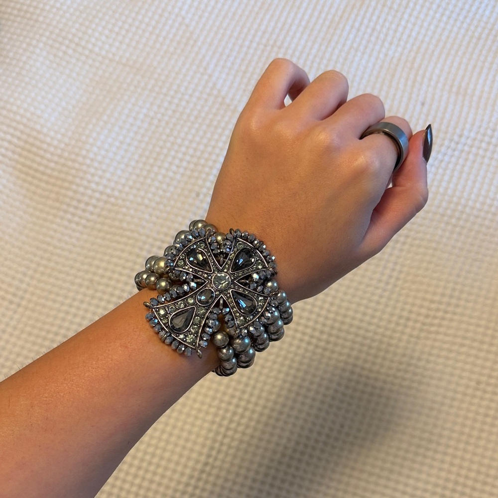 Cross Elegant Silver Beaded Bracelet
